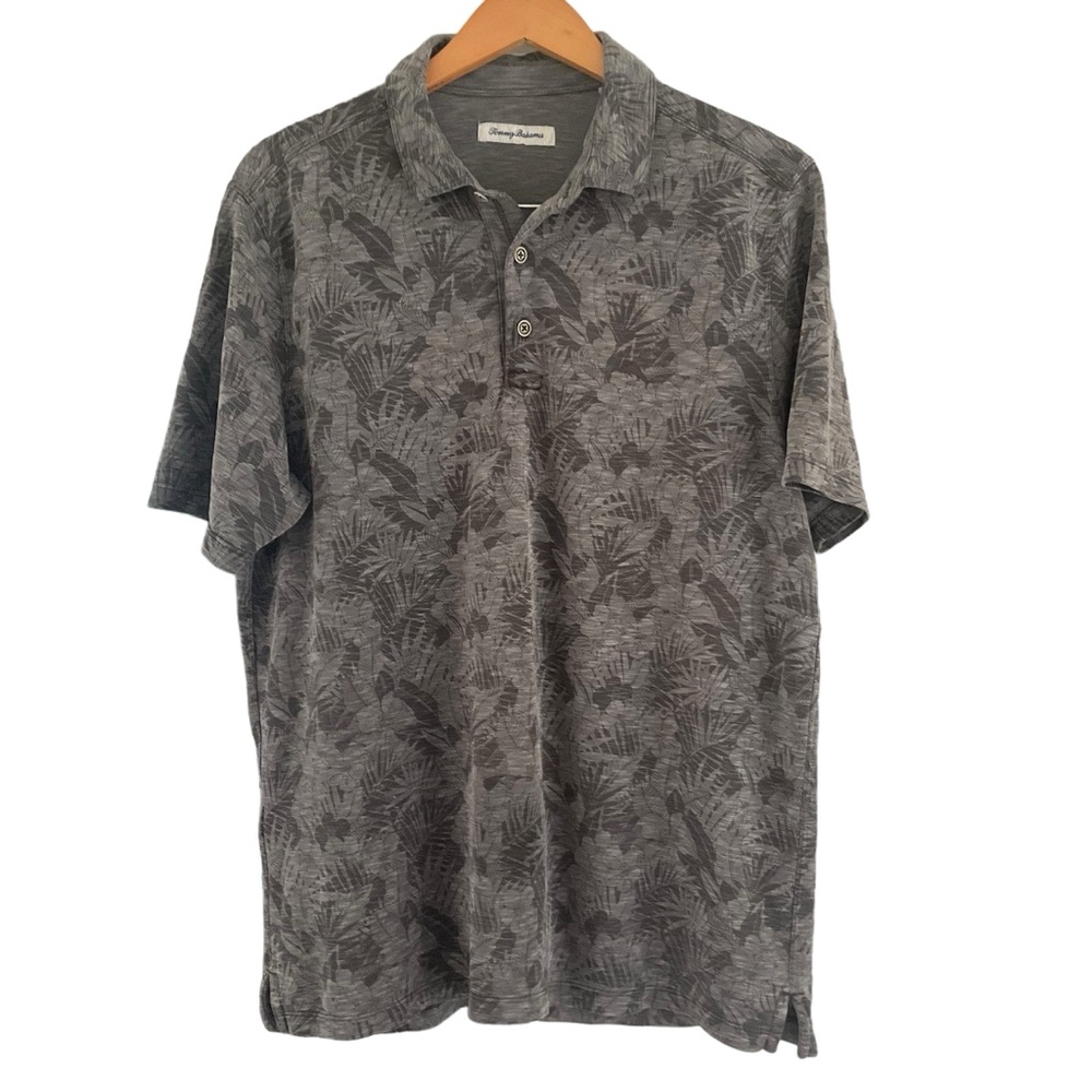 Tommy Bahama Palmetto Palms Print Polo Shirt Gray Men’s Large